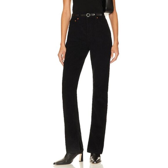 Redone Re/Done Women Jeans 31" Dark Academia Corduroy‎ Black Bootcut - Picture 1 of 9